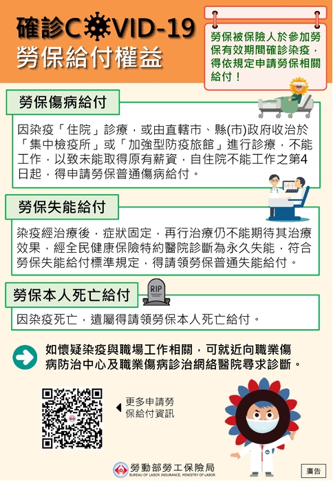 罹患嚴重特殊傳染性肺炎(COVID-19)勞工保險給付權益相關訊息